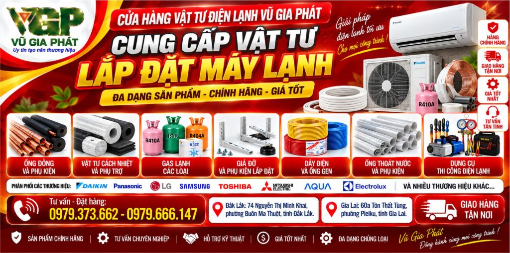 Cửa hàng bán vật tư lắp đặt máy lạnh ở Buôn Ma Thuột Đắk Lắk