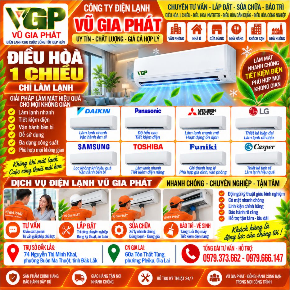 Điều hoà 1 chiều chỉ làm lạnh