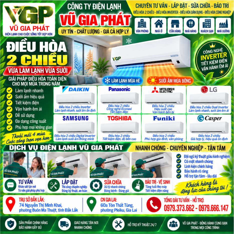 Điều hoà 2 chiều vừa làm lạnh vừa sưởi