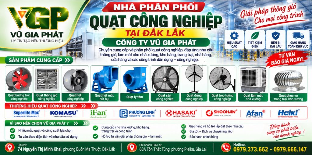 Nhà phân phối quạt công nghiệp ở Đắk Lắk
